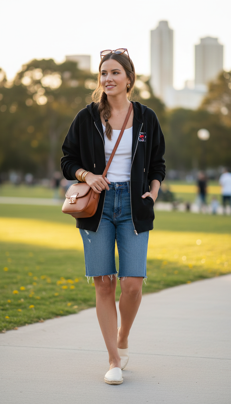 Black Zip-Up Cotton Terry Hoodie