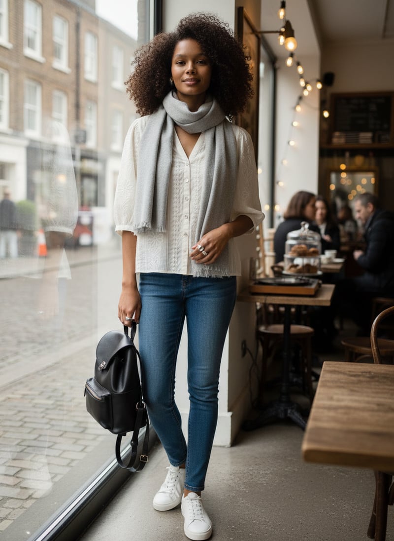 Natural White Embroidered Button-Front V-Neck Top