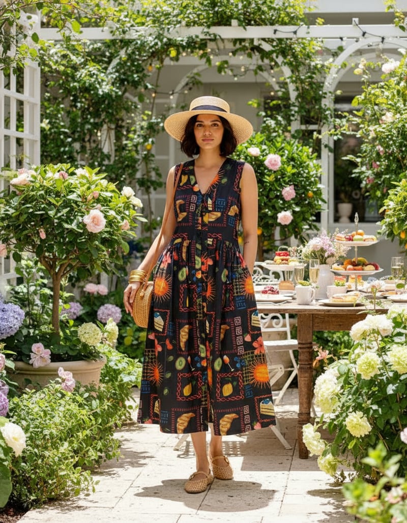 Multicolor Aloha Print Sleeveless Button-Front Midi Dress