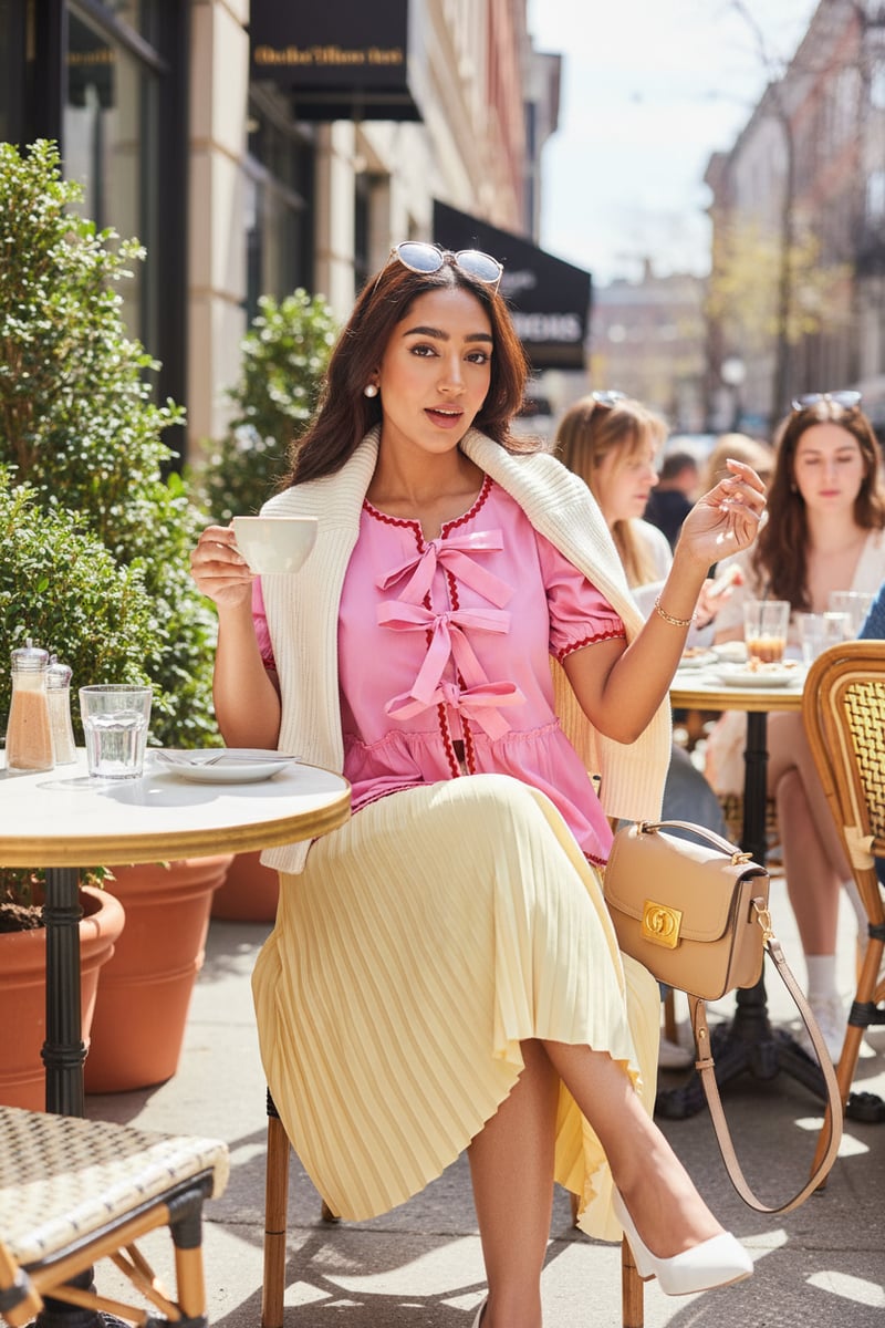 Pink Poplin Tie-Up Peplum Top with Puff Sleeves