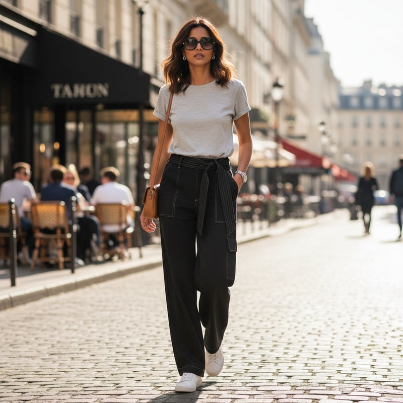 Black High-Rise Wide-Leg Cargo Trousers