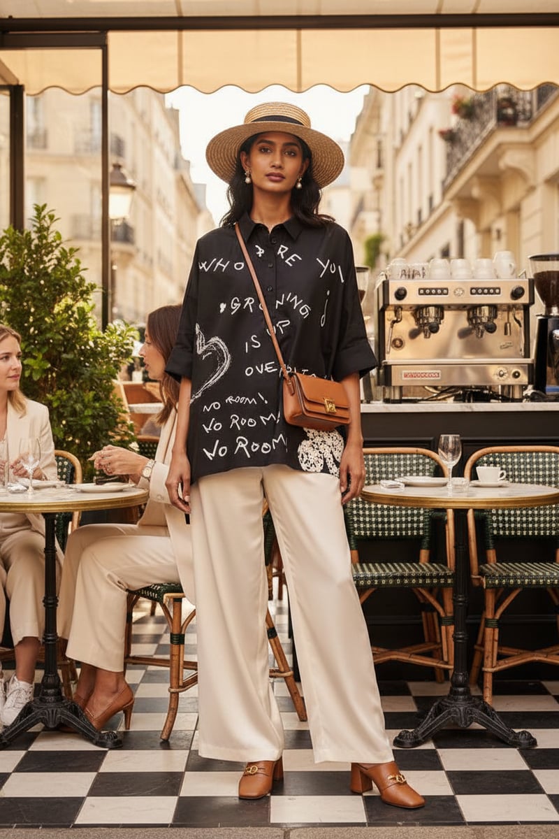 Black Oversized Scribble Print Poplin Shirt