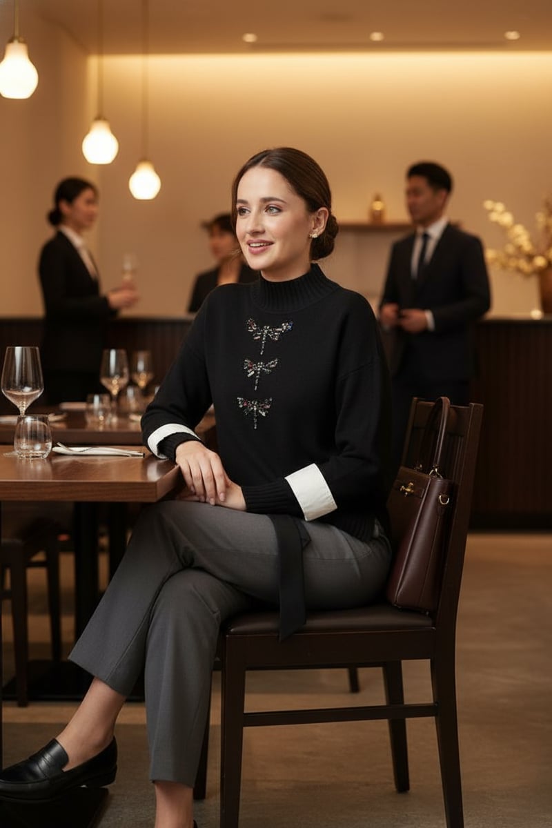 Black High Neck Crystal Embellished Pullover Sweater