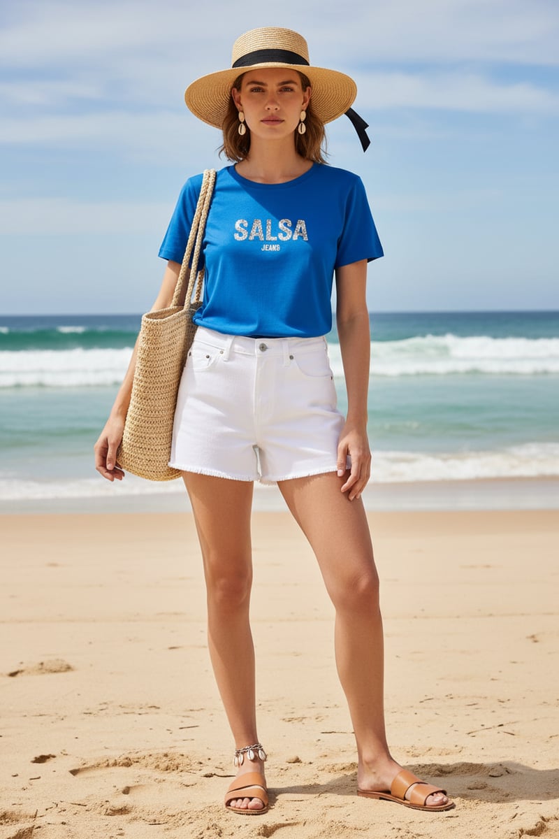 Dark Blue Logo T-Shirt with Shiny Bead Detail