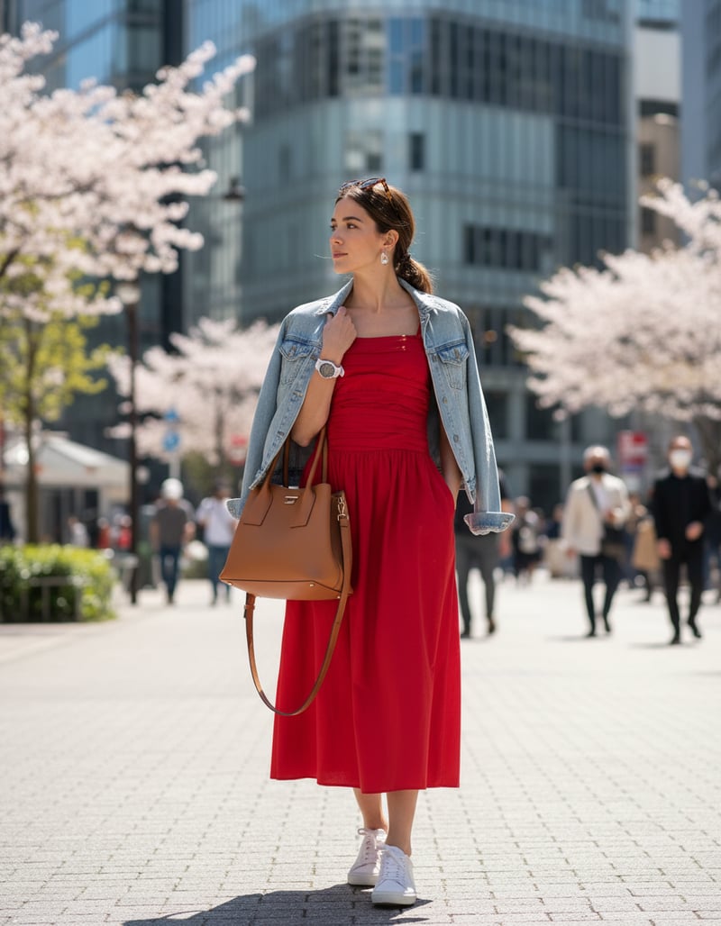 Red Bandeau Fit and Flare Midi Dress with Pockets