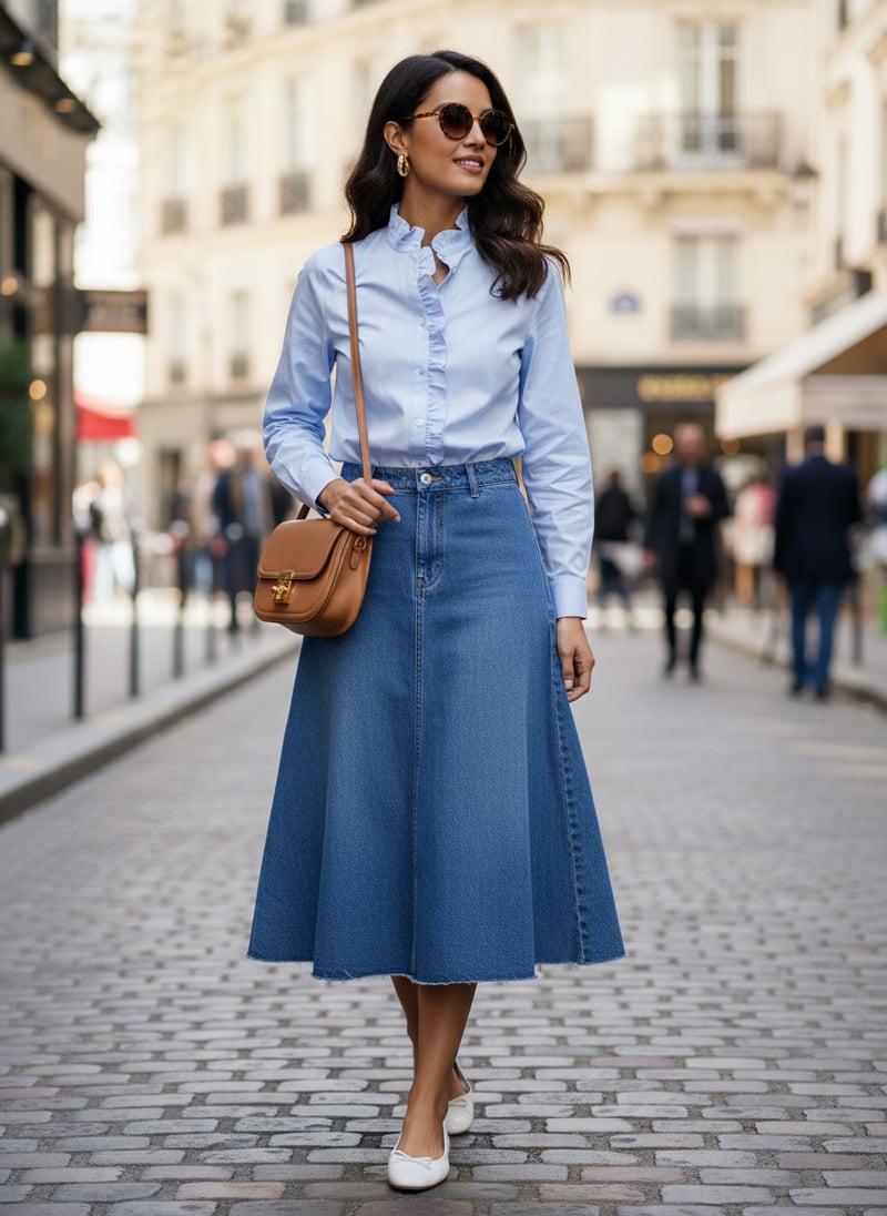 Light Blue Oxford Shirt with Ruffle Placket