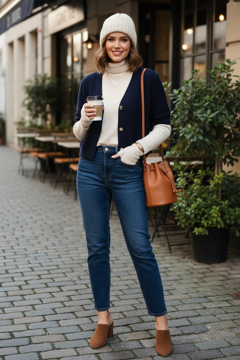 Navy V-Neck Starfish Button Knit Cardigan