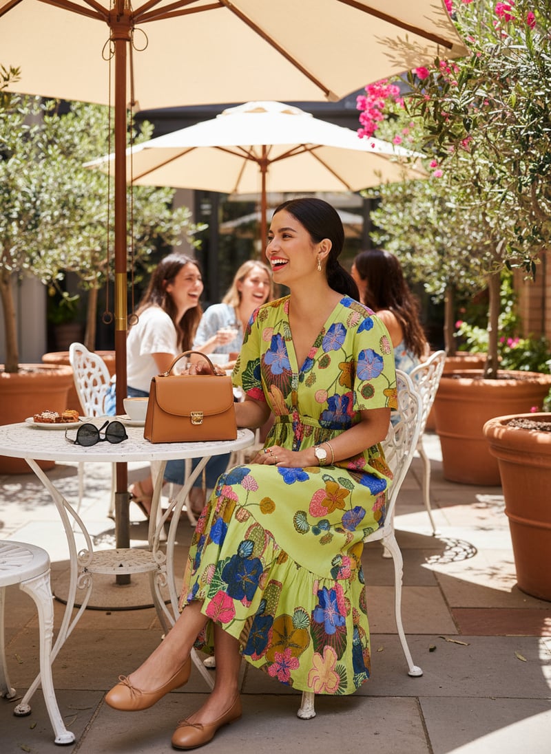 Green Floral Button-Through Tiered Midi Dress