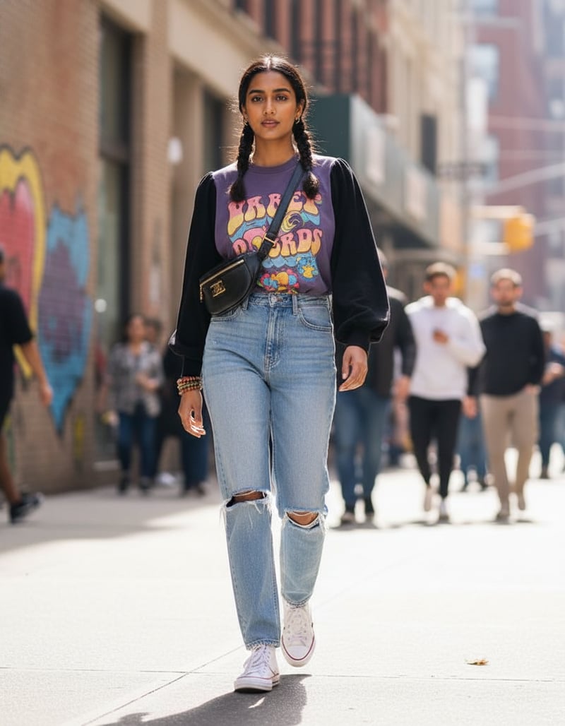 Black Cropped Puff Sleeve Sweater with Waist Panel