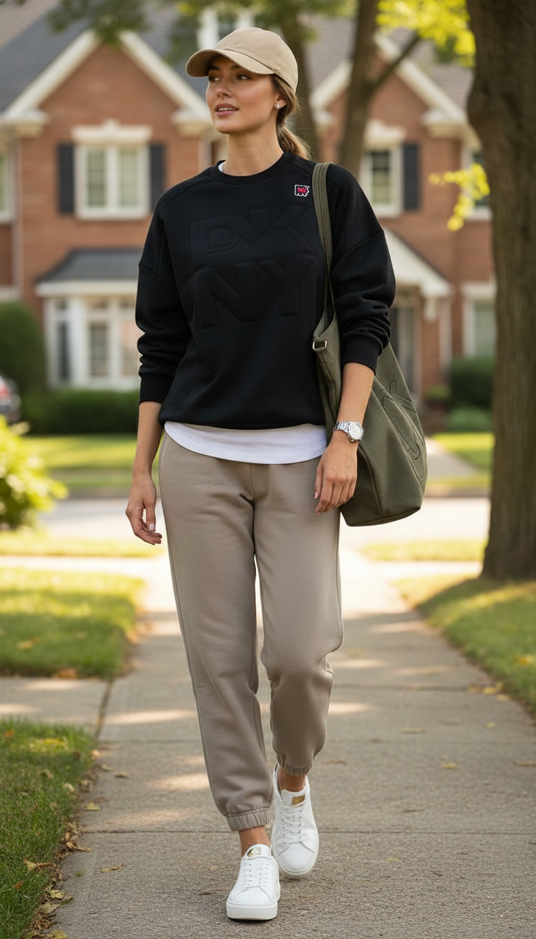 Black Relaxed-Fit Crewneck Sweatshirt with Tonal Lettering