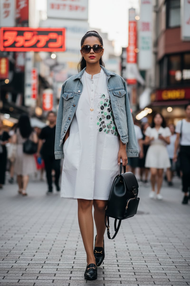 White Relaxed Shirt Dress with Statement Pocket