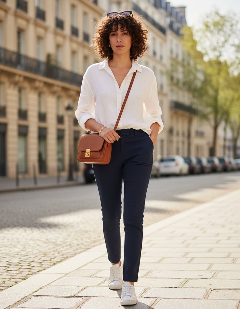 White Relaxed-Fit Linen-Blend Button-Down Shirt