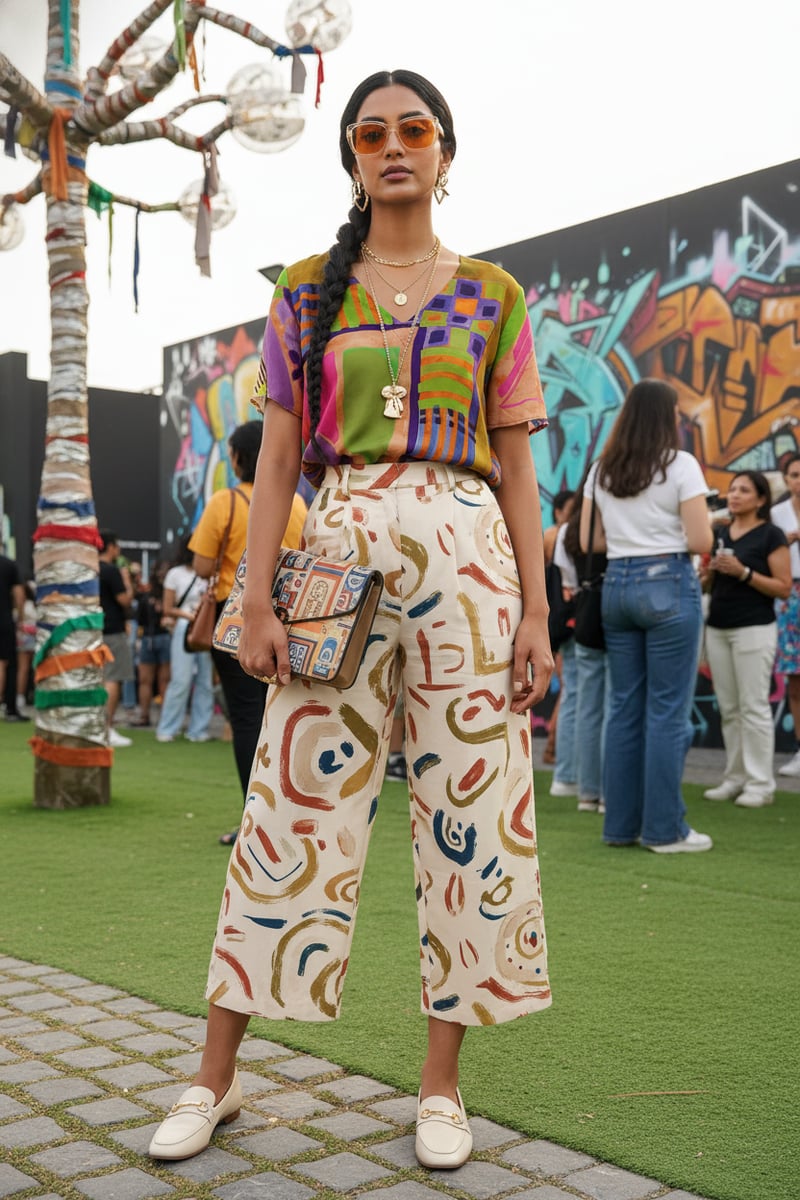 Multicolor Abstract Printed V-Neck Viscose Top