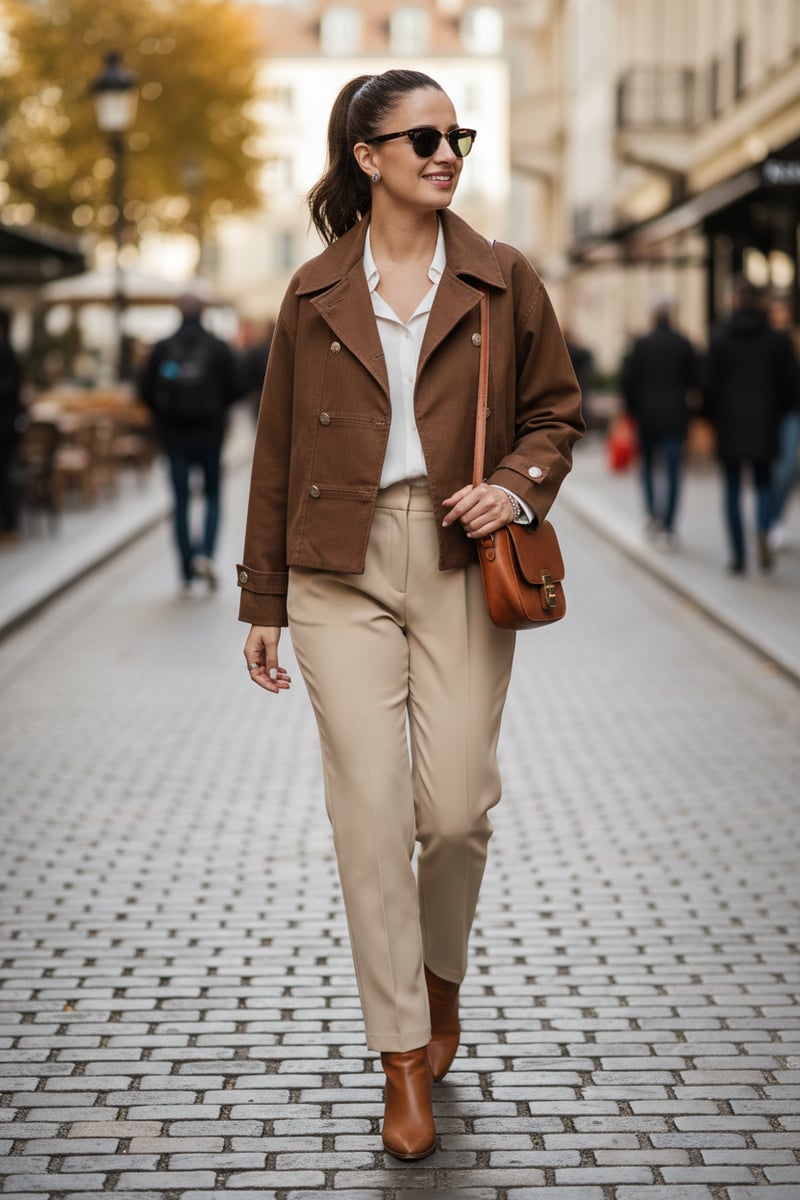 Brown Double-Breasted Tailored Jacket