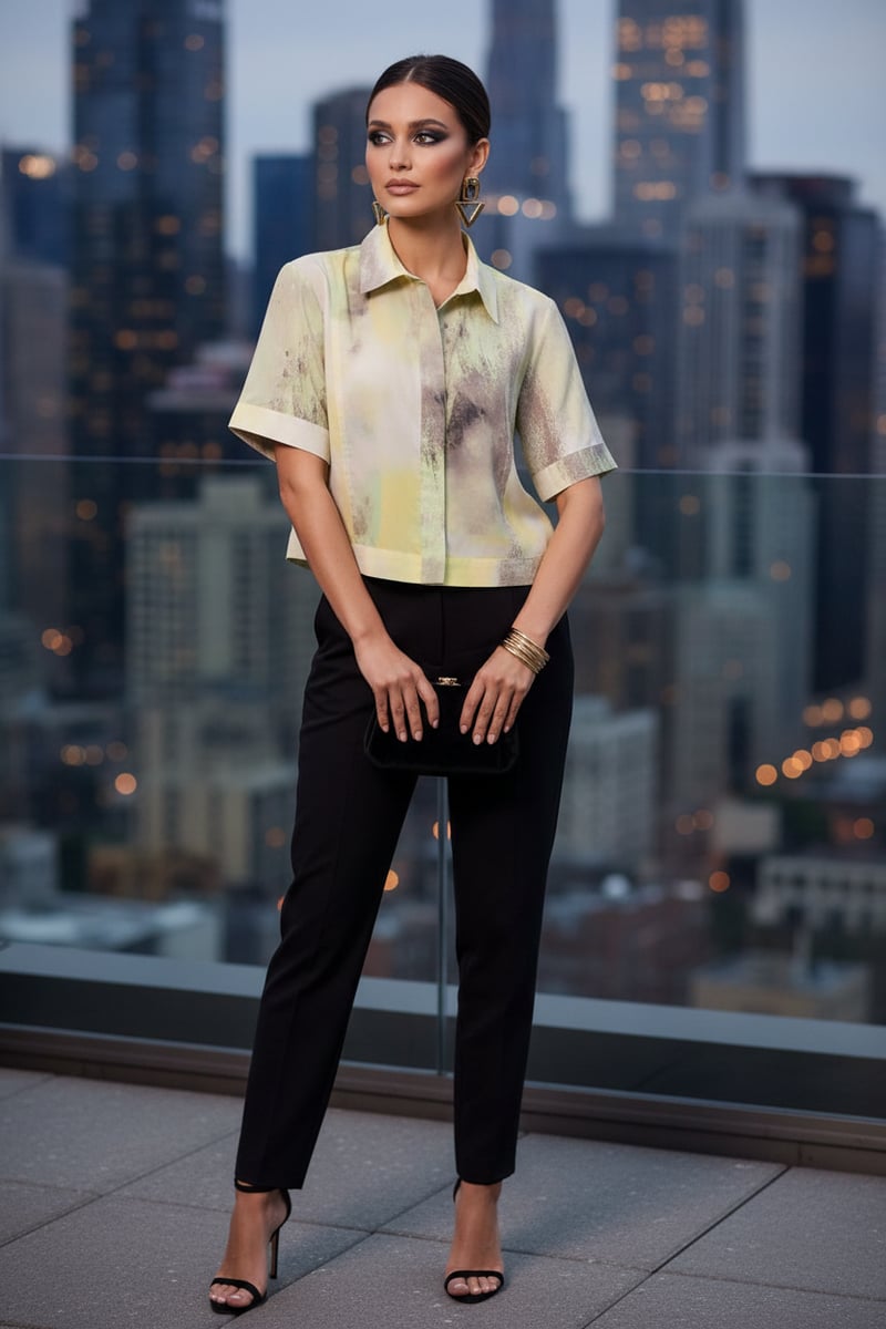 Pastel Abstract Print Boxy Short Sleeve Button-Up Shirt