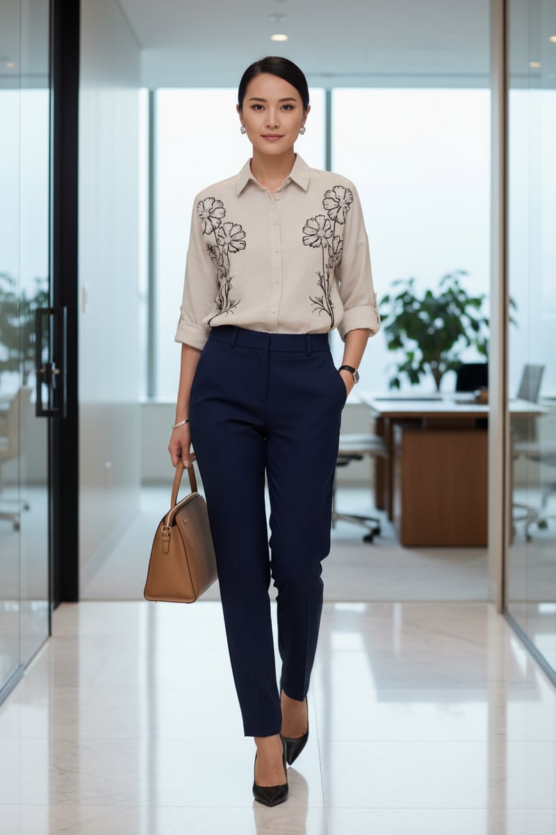 Natural Floral Embellished Longline Shirt