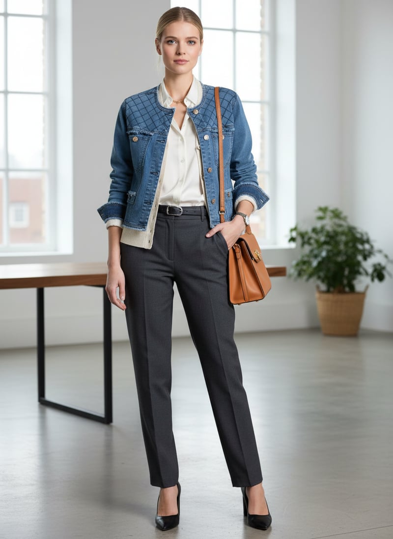 Blue Denim Jacket with Embroidered Yoke and Jewel Buttons
