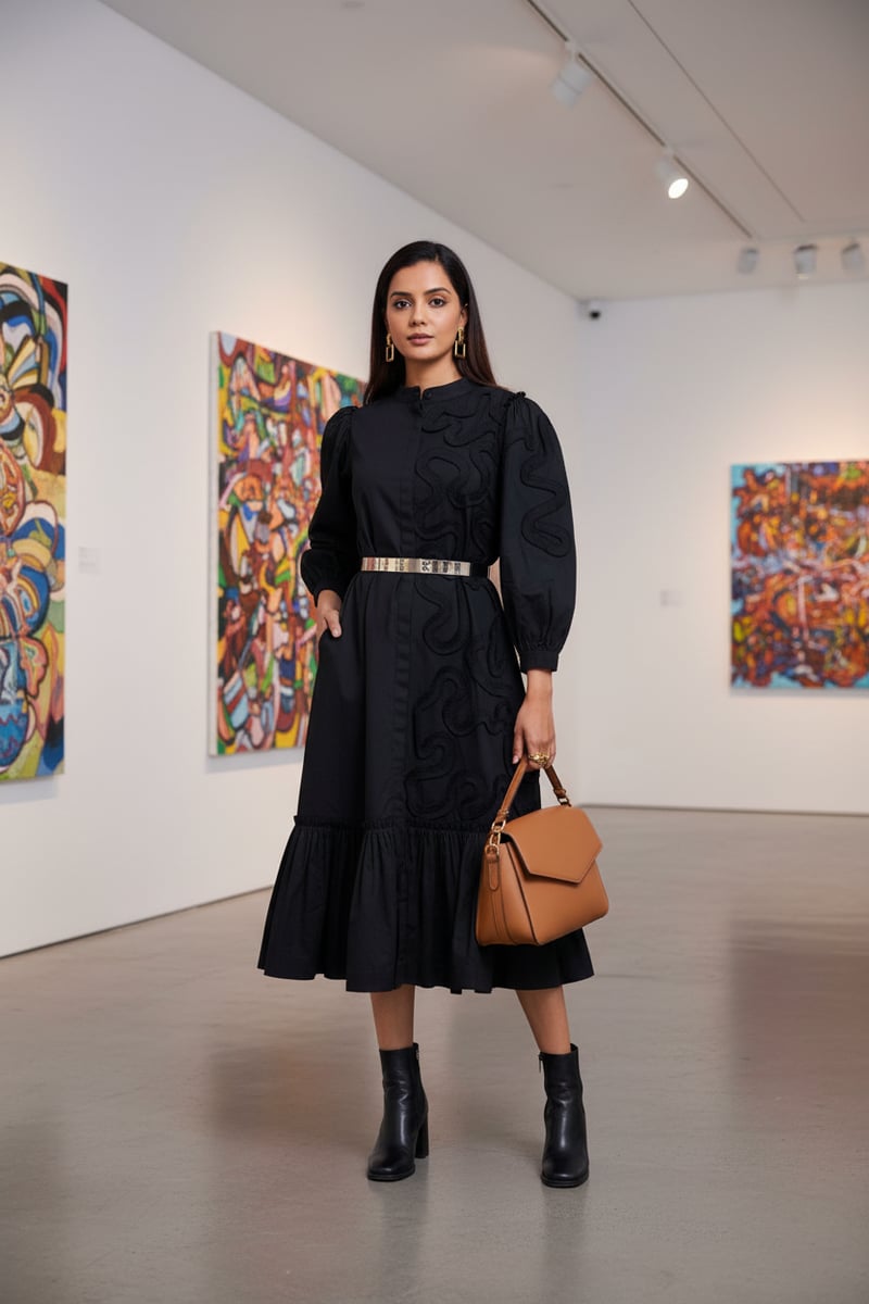 SHIRT DRESS WITH PLEATED FRILL DETAILING ON ONE SIDE