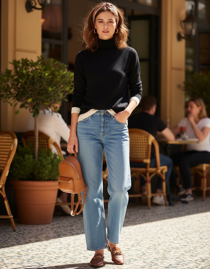 Black Rib-Knit Turtleneck Sweater