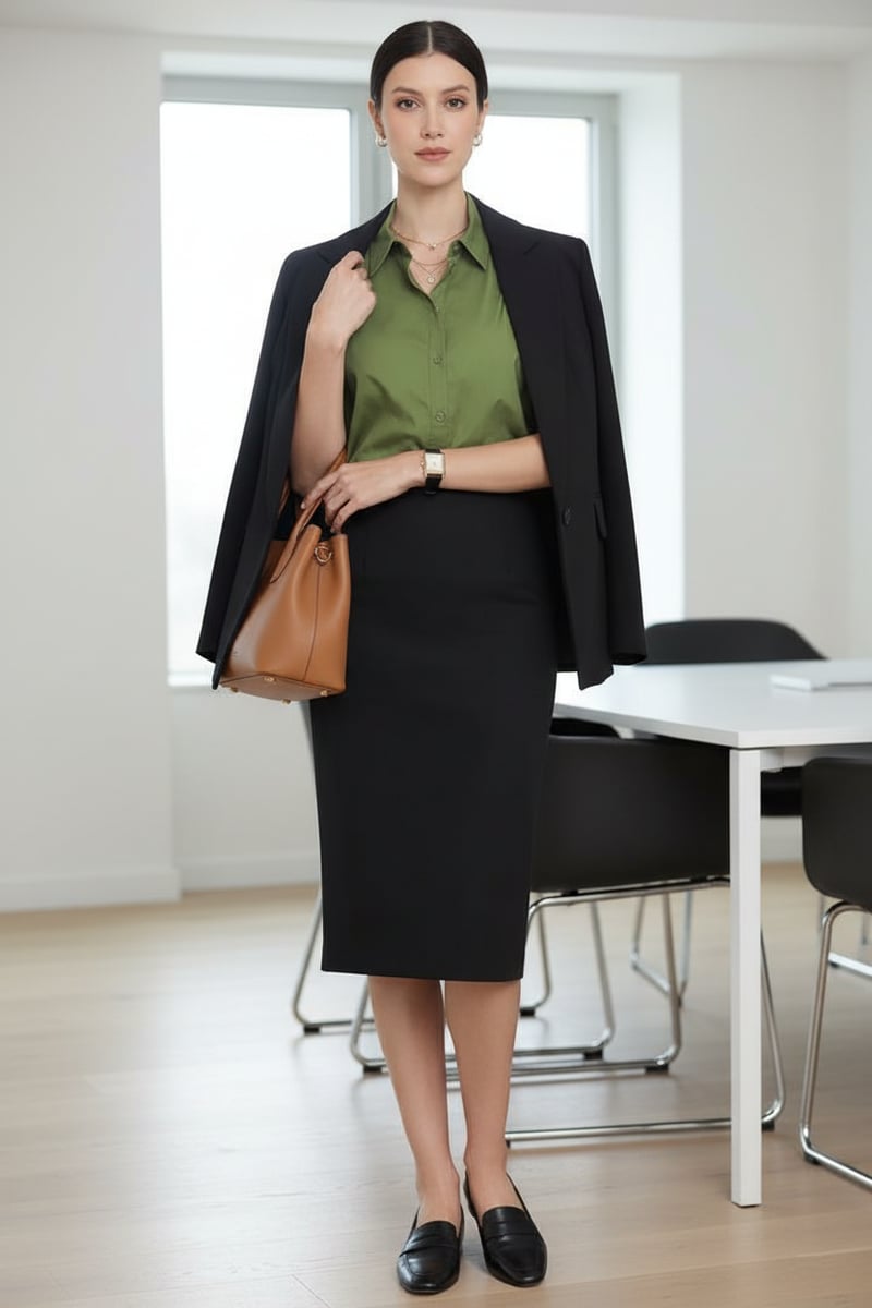 Olive Green Button-Down Shirt with Half Sleeves
