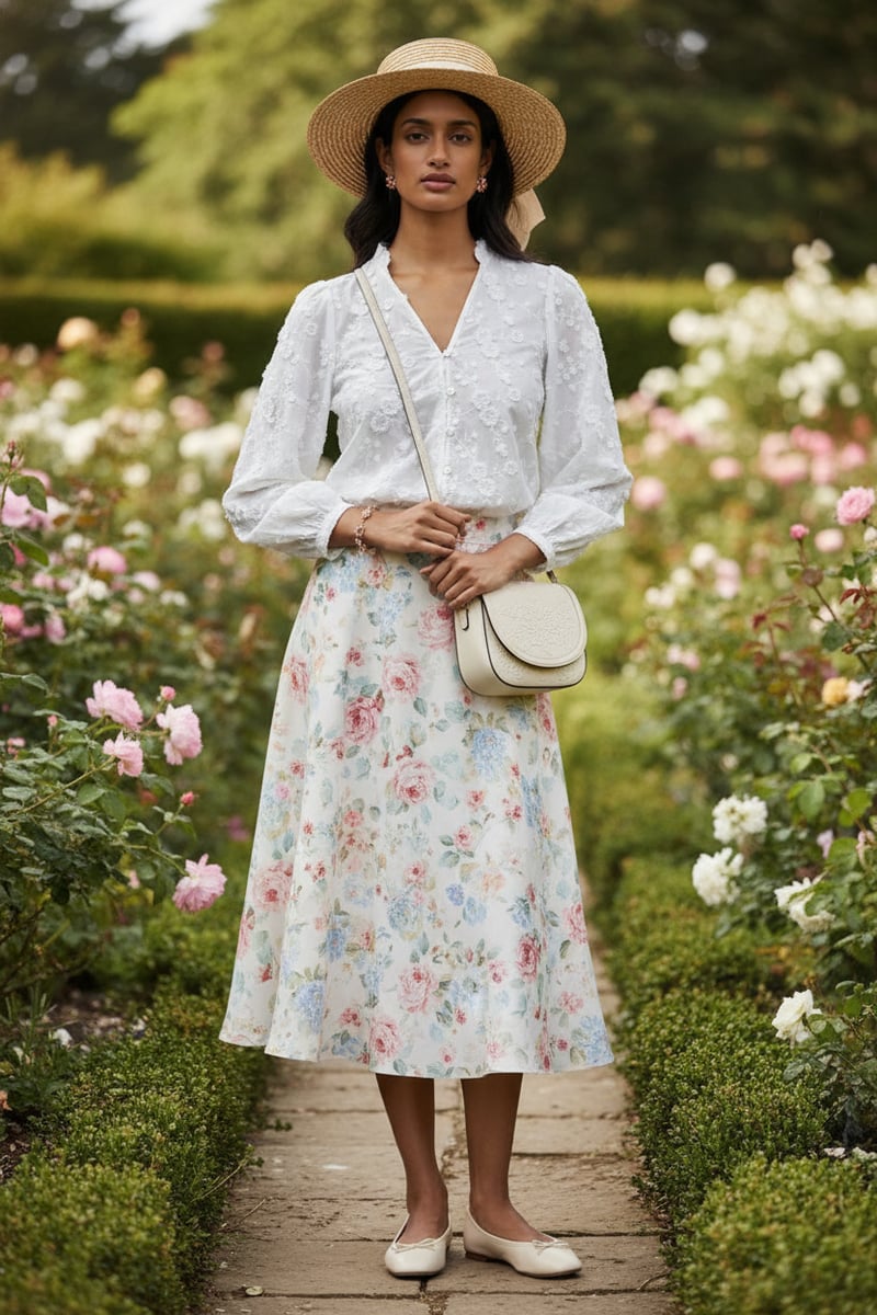 Light Pearl White 3D Floral Embroidered Blouse