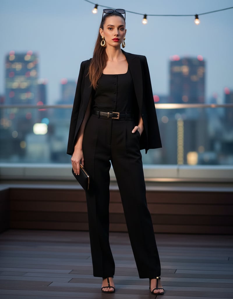Black Waistcoat-Style Sleeveless Button-Front Top