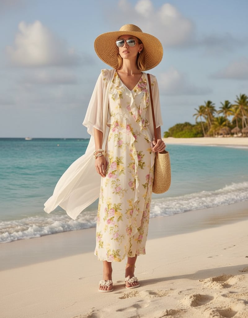 White Floral Ruffle Trim Slip Midi Dress