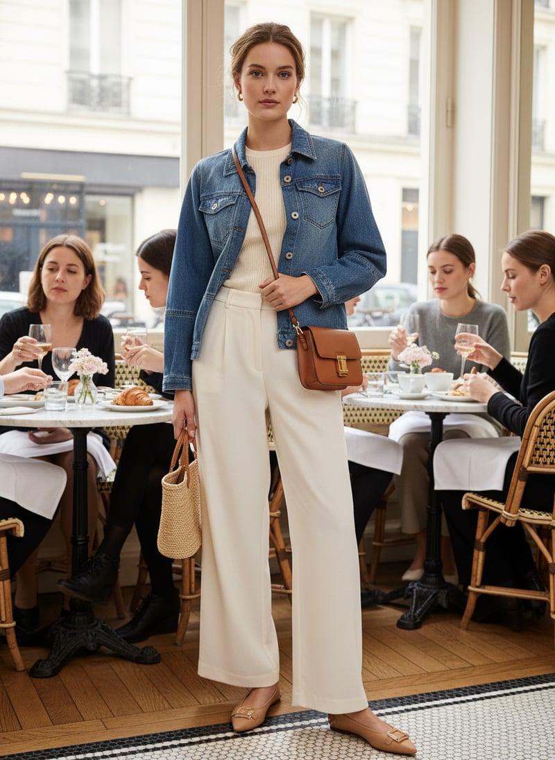 Mid Denim Button-Front Denim Jacket with Chest Pockets
