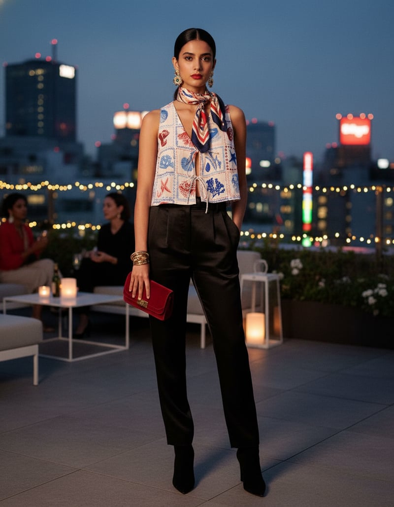 Multicolor Nautical Print Tie-Up Sleeveless Vest Top