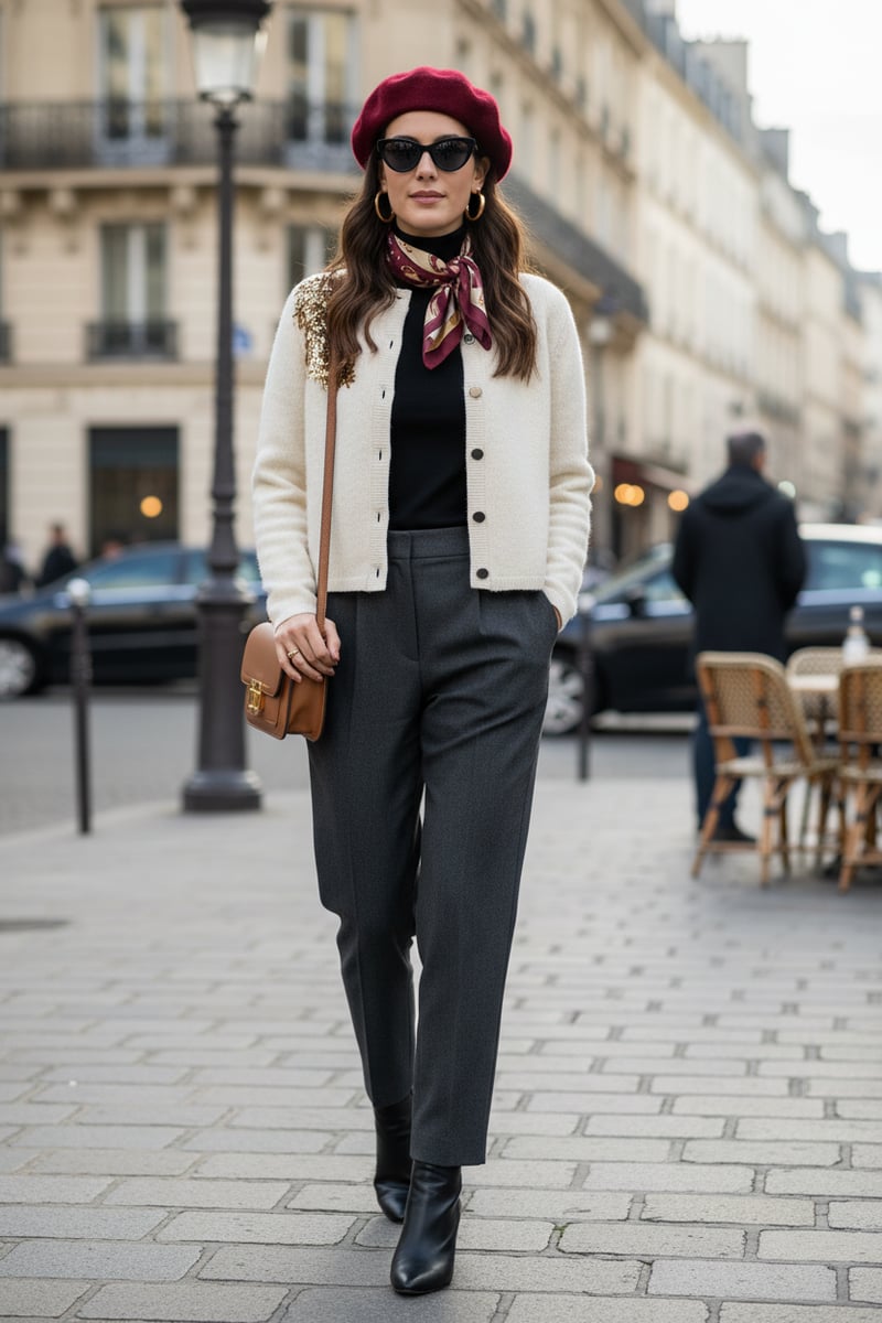 Off-White Cropped Knit Cardigan with Sequin Shoulder Detail