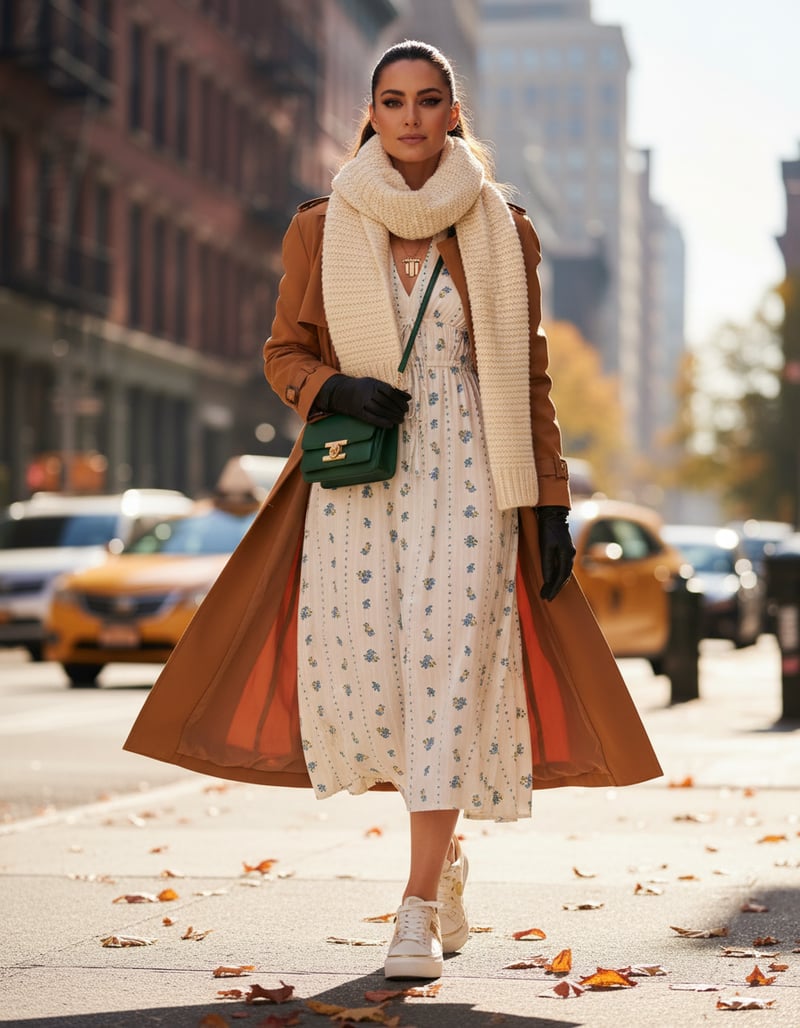 White Floral Fit and Flare Midi Dress with Puff Sleeves
