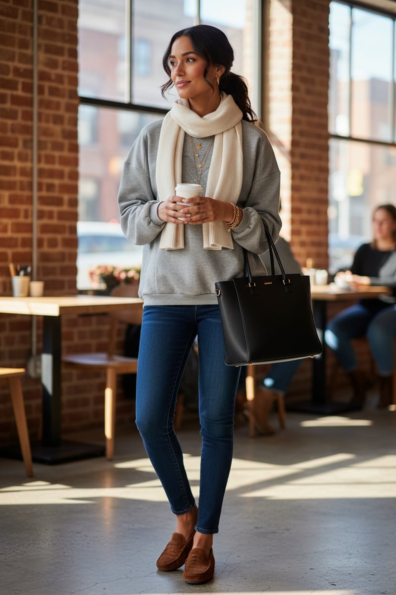 Light Grey Relaxed-Fit Crewneck Sweatshirt