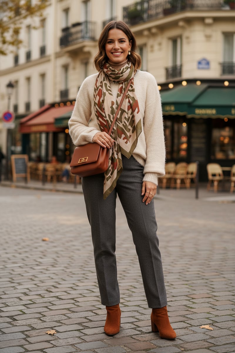 Beige Embellished Neck Pullover Sweater