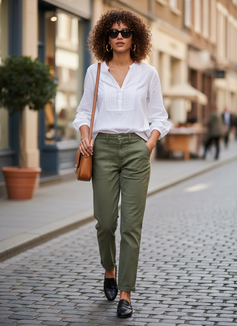 Khaki Green Relaxed-Fit Chino Trousers