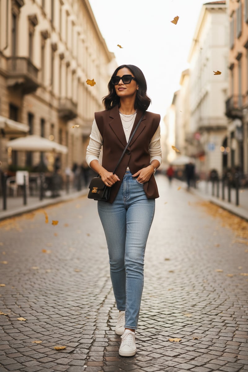Brown Tailored Longline Waistcoat with Notch Lapel