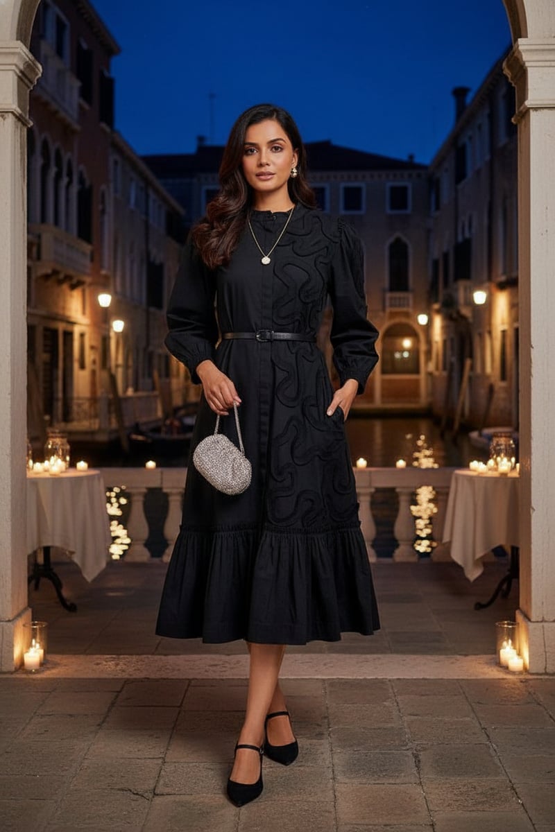 SHIRT DRESS WITH PLEATED FRILL DETAILING ON ONE SIDE
