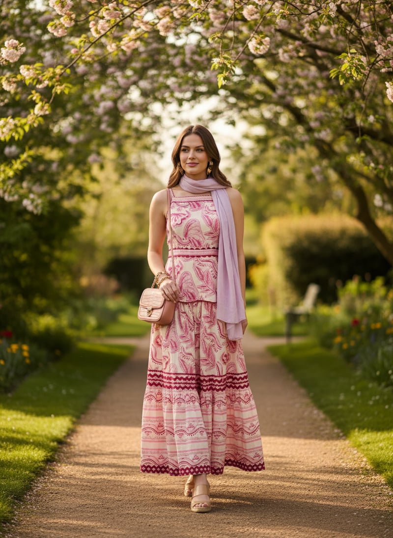 Pink Printed Halter Neck Tiered Maxi Dress