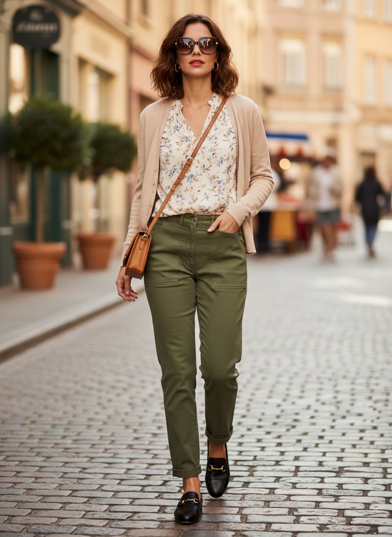 Khaki Green Relaxed-Fit Chino Trousers