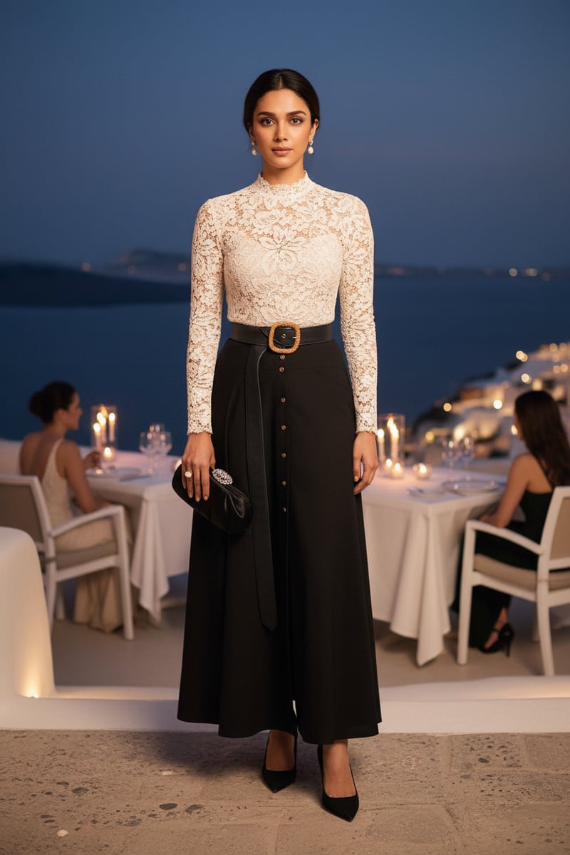 Black High-Waist Flared Maxi Skirt with Button Front