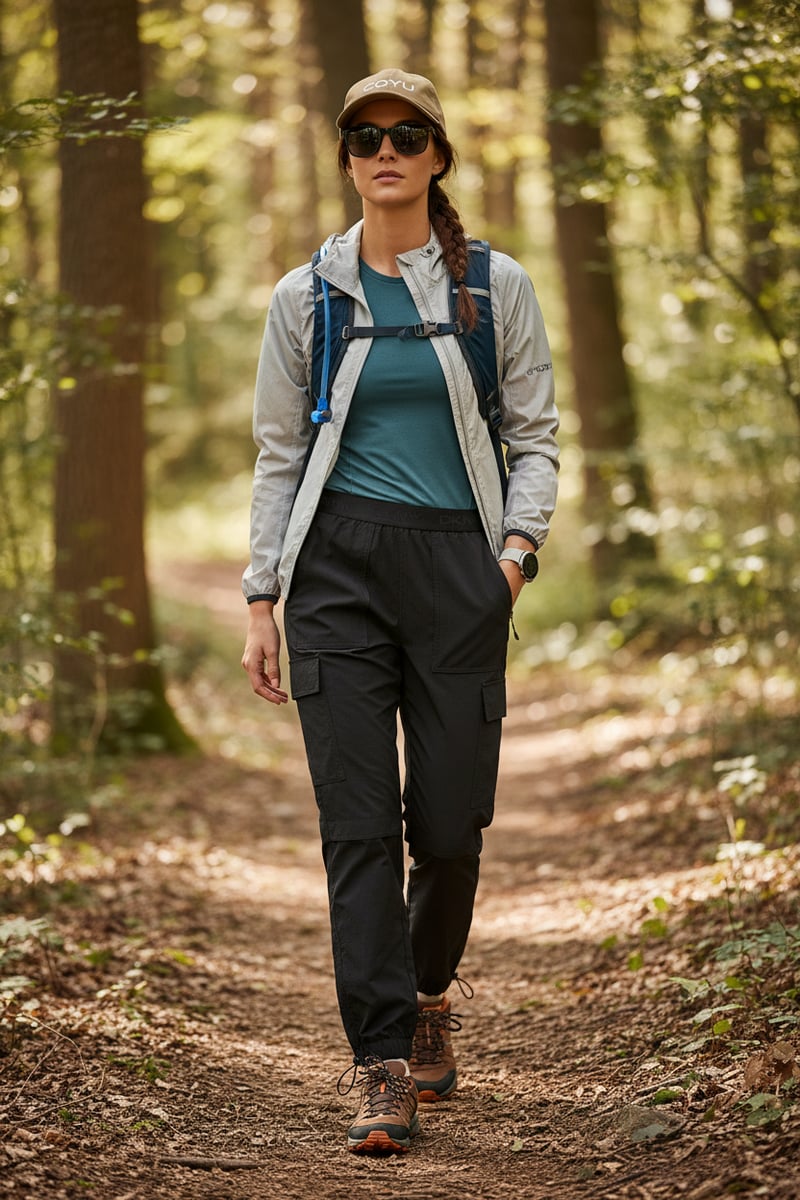 Black High-Rise Nylon Utility Straight-Leg Trousers