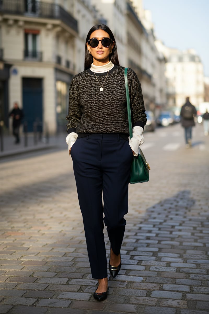 Black Geometric Lurex Shimmer Pullover Sweater