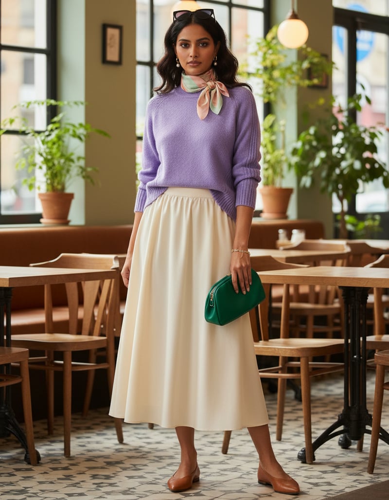 Lilac Crewneck Pullover Sweater with Rib Details