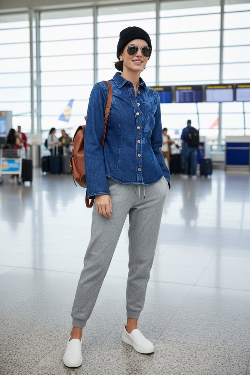 Blue Denim Tonal Floral Button-Down Shirt