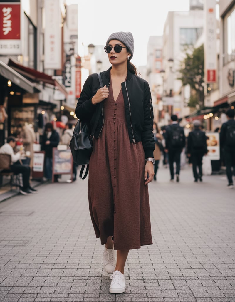Chocolate Brown V-Neck Button-Front Midi Dress