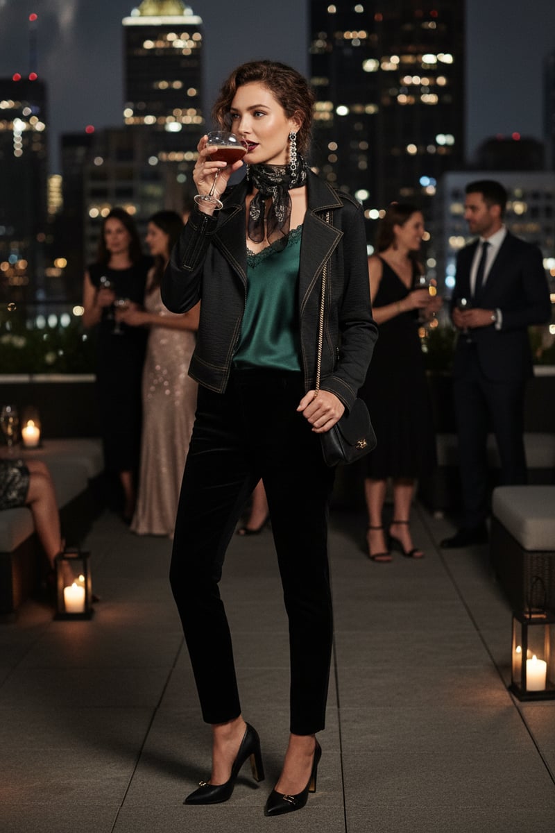 Black Cropped Zip-Front Lapel Collar Jacket