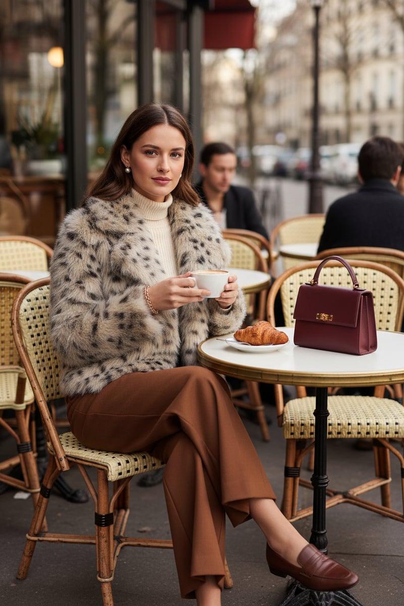 Beige Leopard Faux-Fur Cropped Jacket
