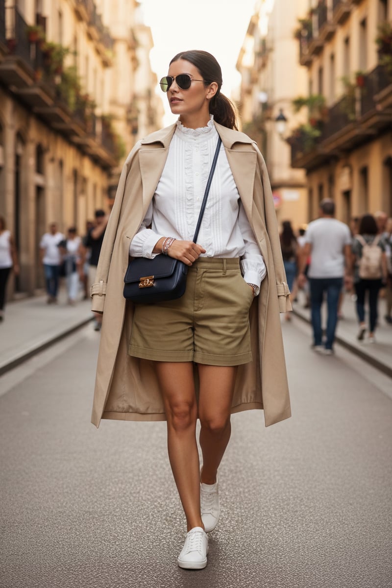 White Ruffle-Placket Cotton Shirt