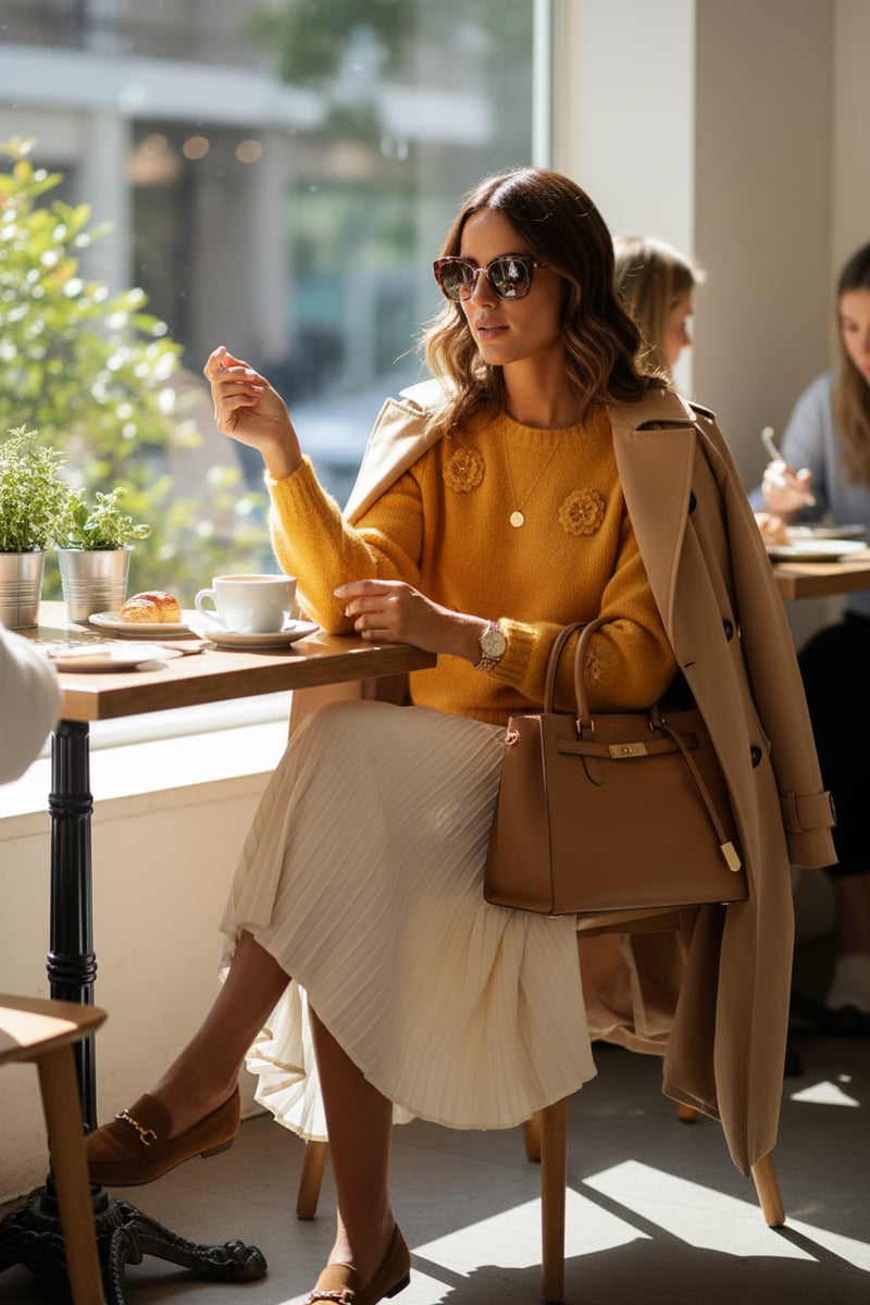 Mustard Crew-Neck Sweater with 3D Floral Appliques