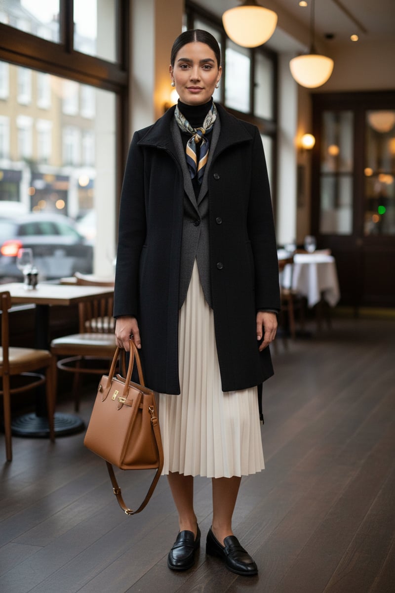 Black Tailored Wool-Blend Belted Coat