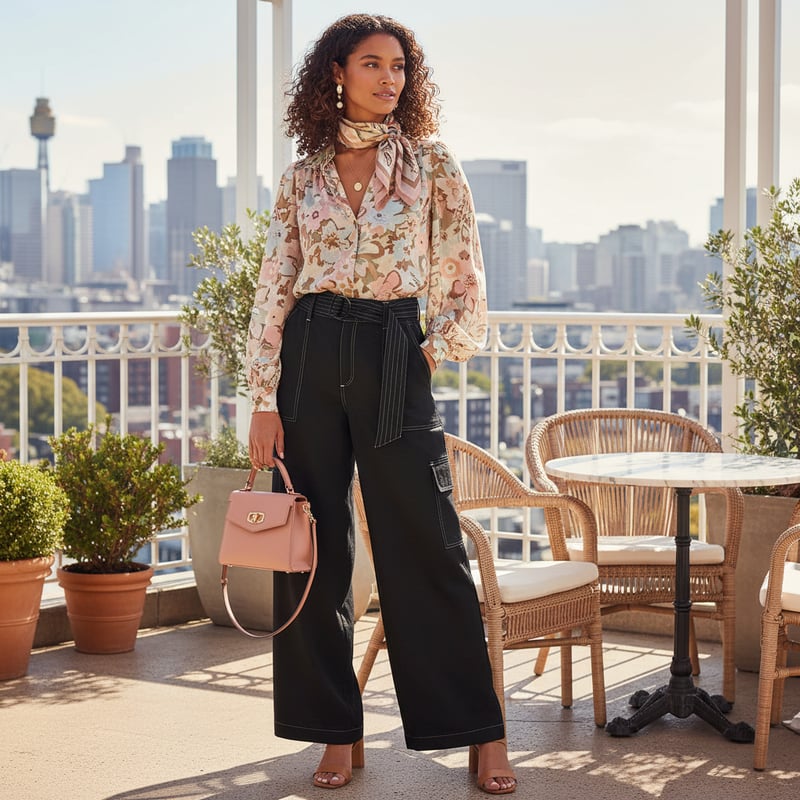 Black High-Rise Wide-Leg Cargo Trousers